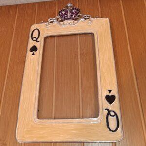 Queen of Spades Stained Glass Hanging Picture Frame 3.5 x 5" Cross Heart Accent